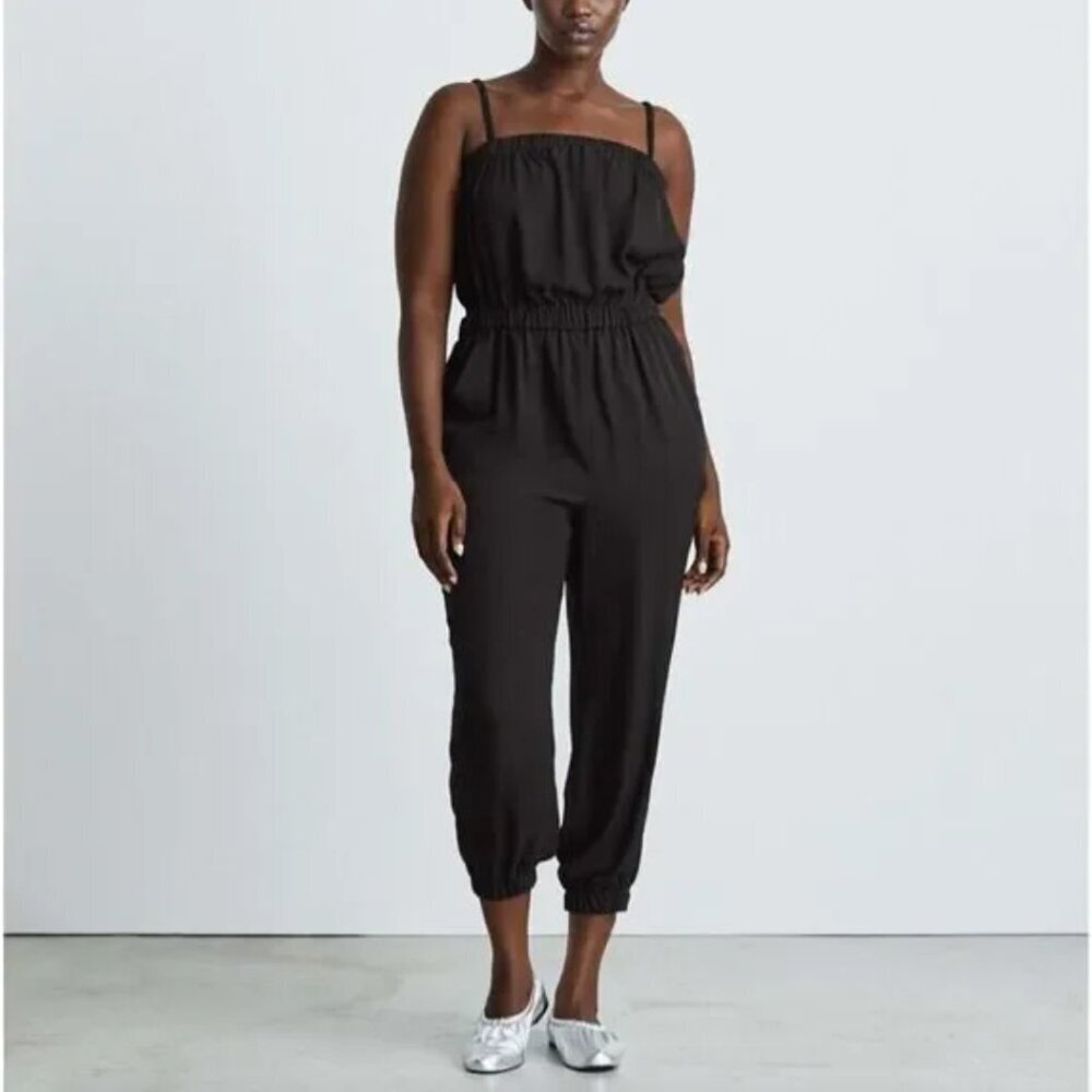 Everlane Black Elastic Sleeveless Cropped Romper The Party of One Jumpsuit Large